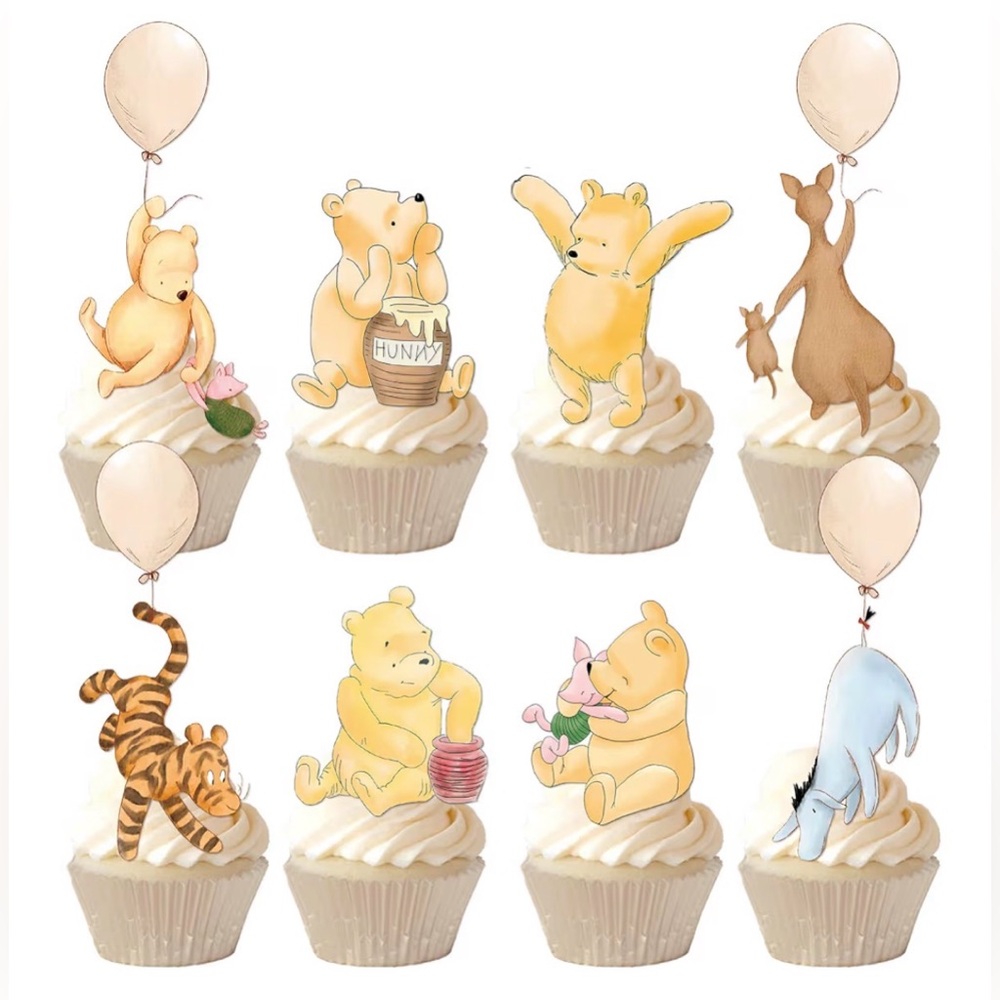Winnie the Pooh Cupcake Toppers - Soft Pastel Yellow Party Decorations